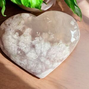 Flower Agate‎ Heart Carving (#4)